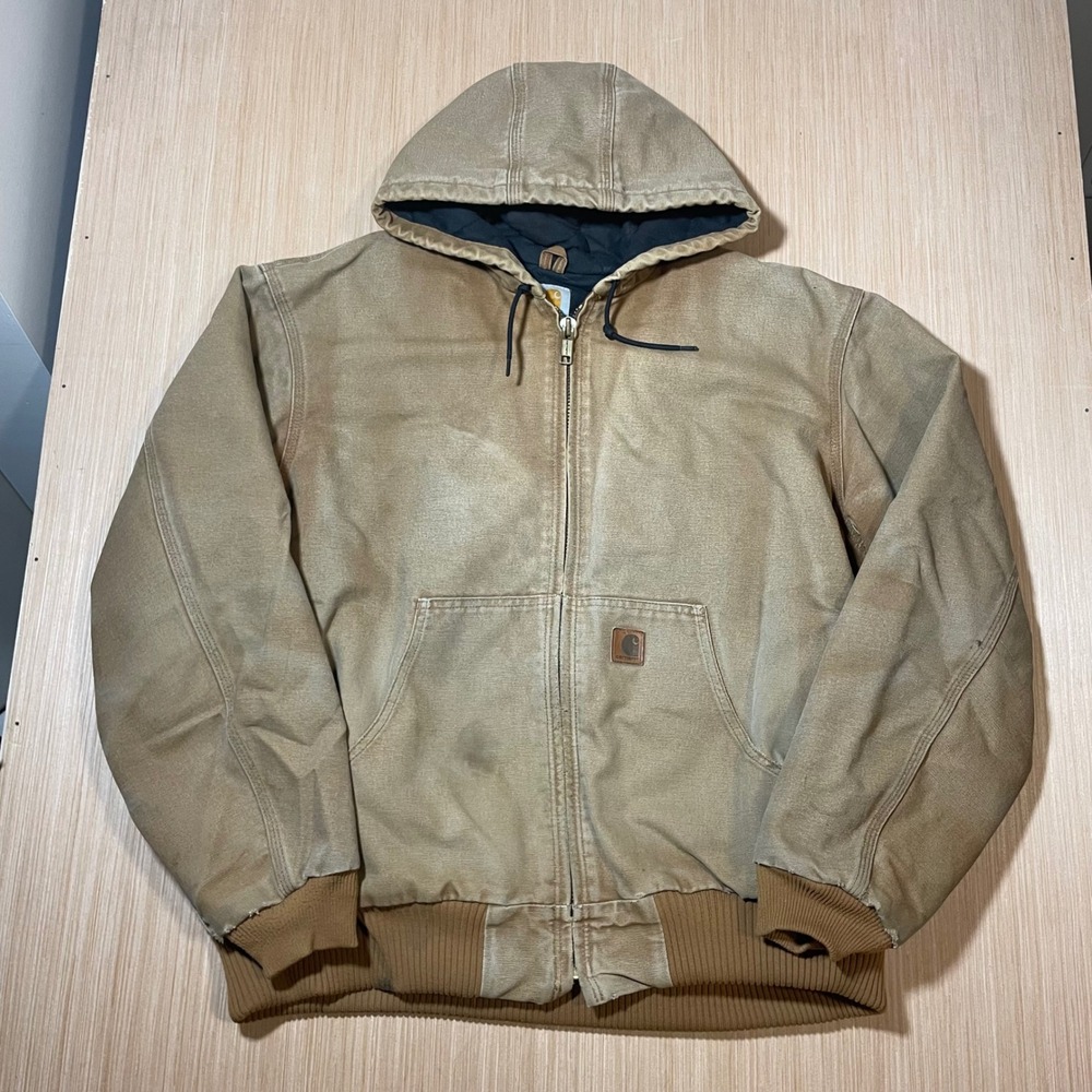 Carhartt Active Jacket Mens XL Brown Distressed Duck Canvas Thermal Lined Hooded